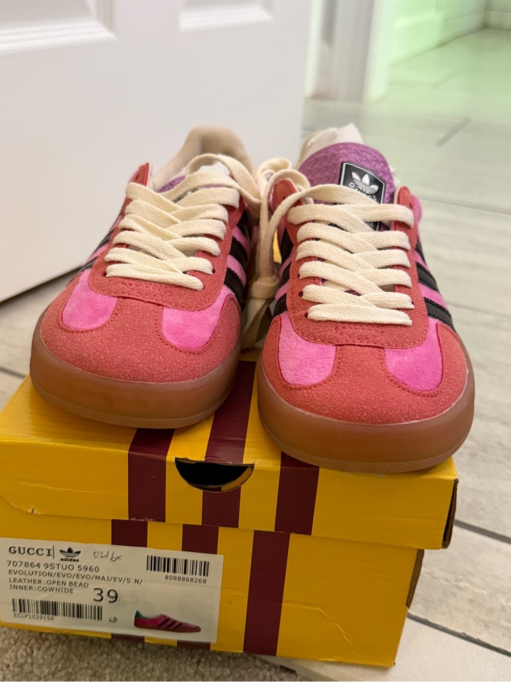 adidas Pink and Black Gazelle Sneakers with Green Heel Tab | US size 7 - Picture 2 of 15